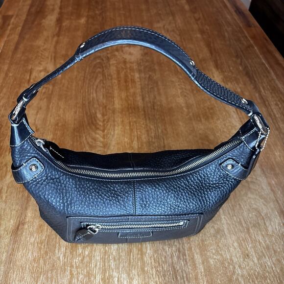 COACH Black Pebbled Leather Hobo Shoulder Bag Handbag Purse Zip Front Pocket - Picture 11 of 16